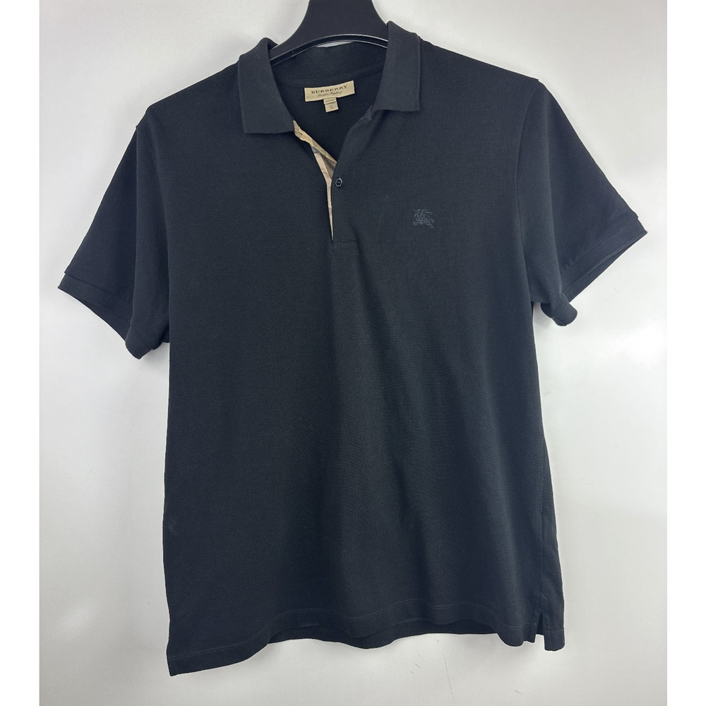 Burberry Cotton Pique Polo Shirt Black Nova Check Placket SS Embroidered Logo XL - Picture 12 of 12